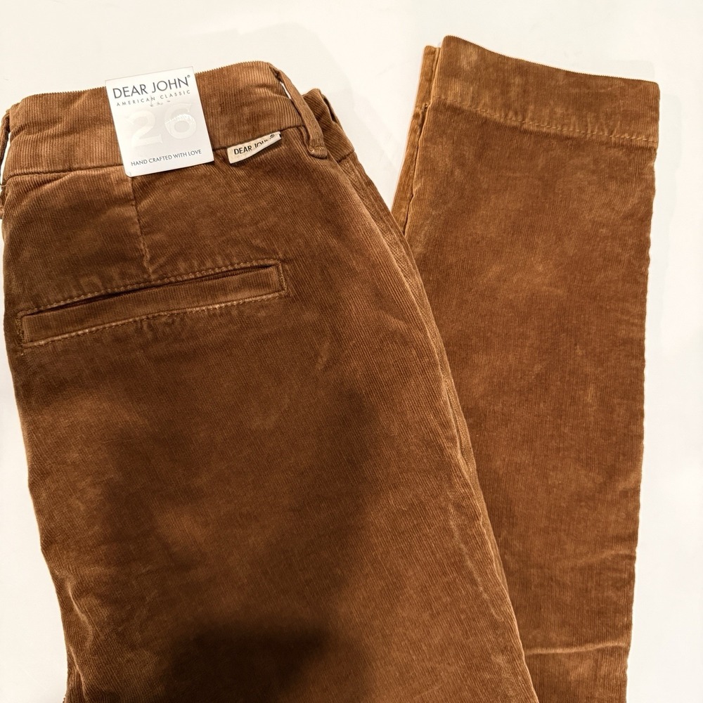 Dear John Corduroy Pants Size 26 Brown Chestnut Straight Leg Stretch Casual NWT